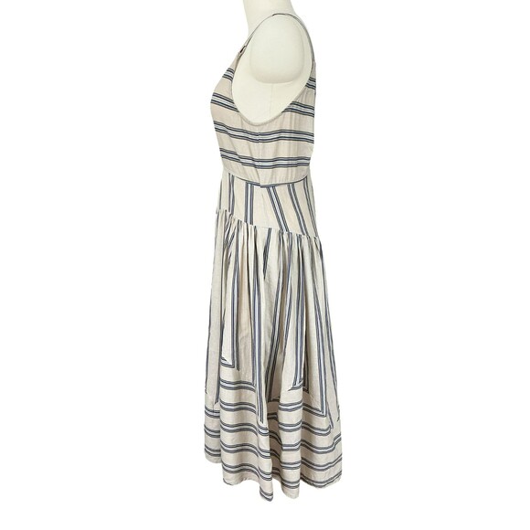 Anthropologie Plenty Linen Fit & Flare Midi Dress L Beige Striped Cutout Tiered - Picture 8 of 16